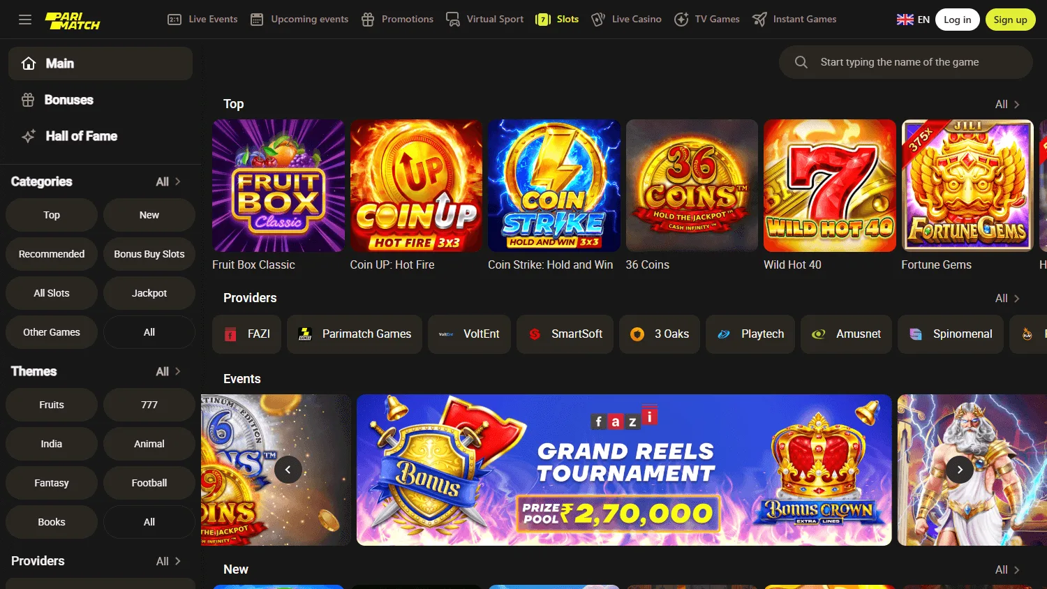 Parimatch Casino desktop games area